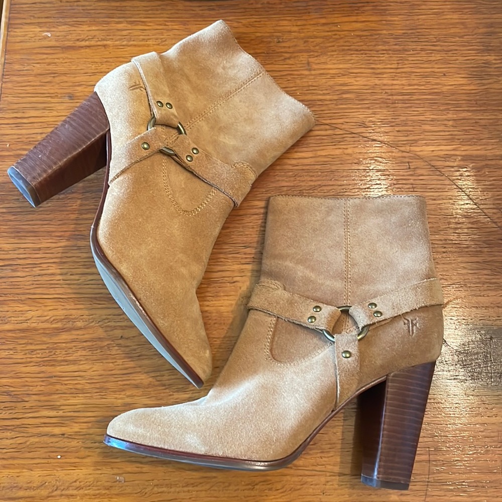 Frye Suede Heeled Harness Style Booties